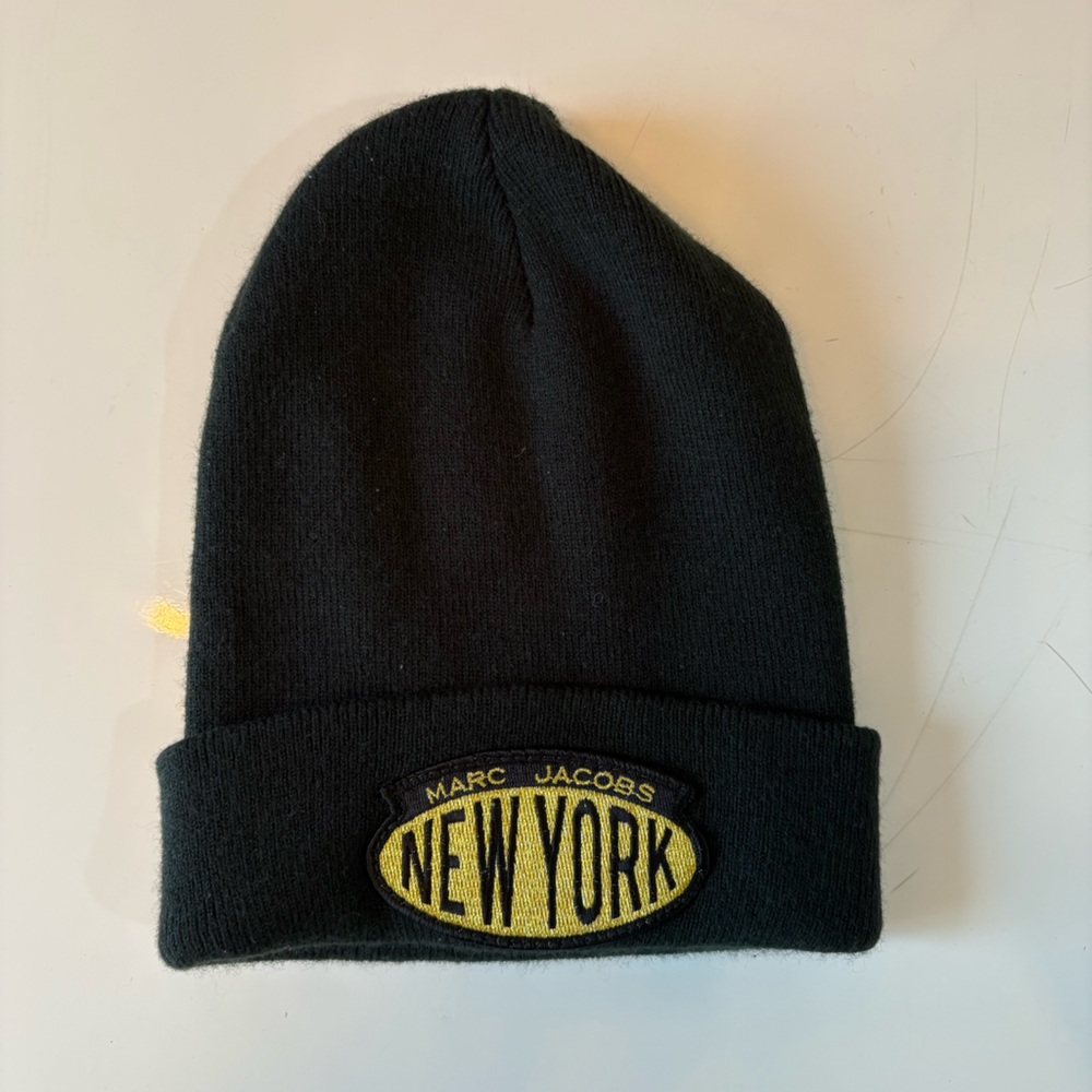 Marc by Marc Jacobs Black Beanie with Yellow New York Patch